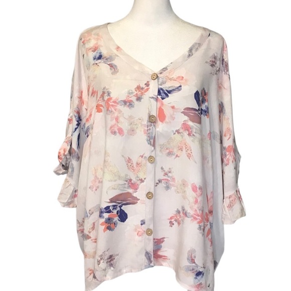ODDY V-neck Button Front Floral Rayon Blouse Size S/M - Picture 1 of 9